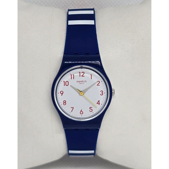 Swatch Accessories - Women's Swatch Swiss Round White Dial Blue White Blue Red Rubber Strap Watch 04